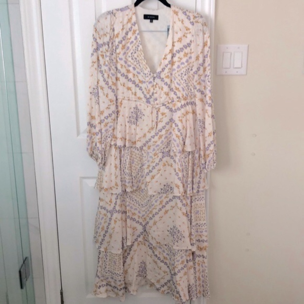 En Saison maxi dress with long sleeves - cream and paisley print - size Small